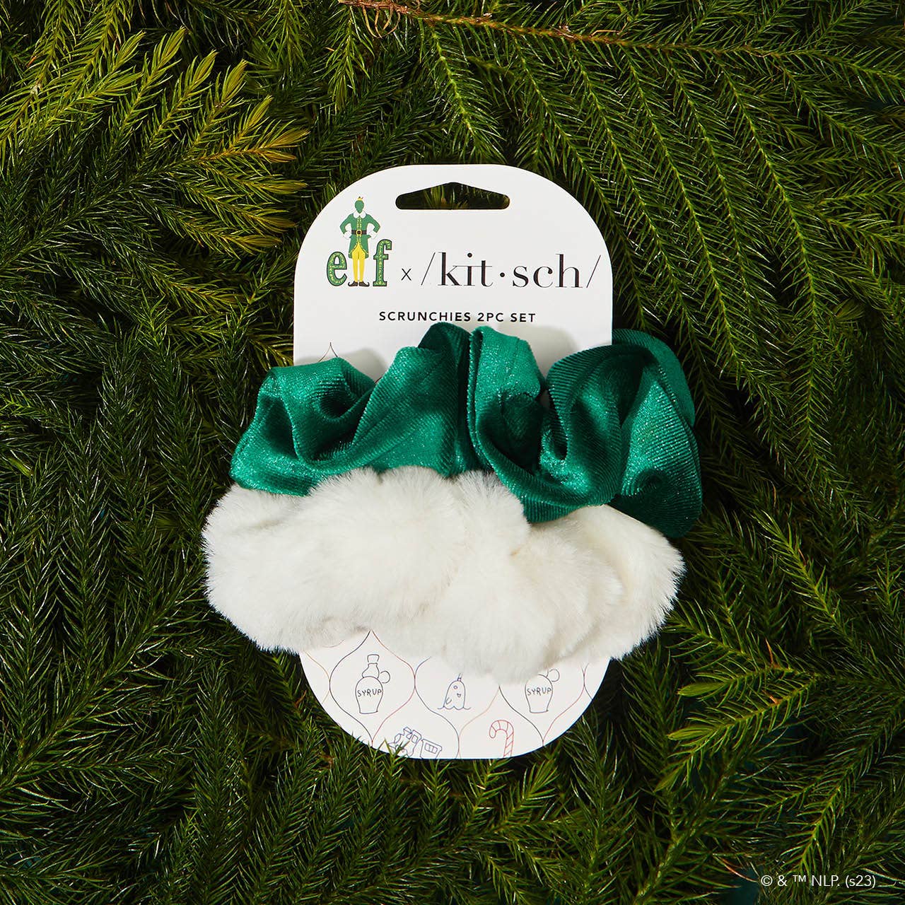 Kitsch x Elf Scrunchies 2pc - White &amp; Green