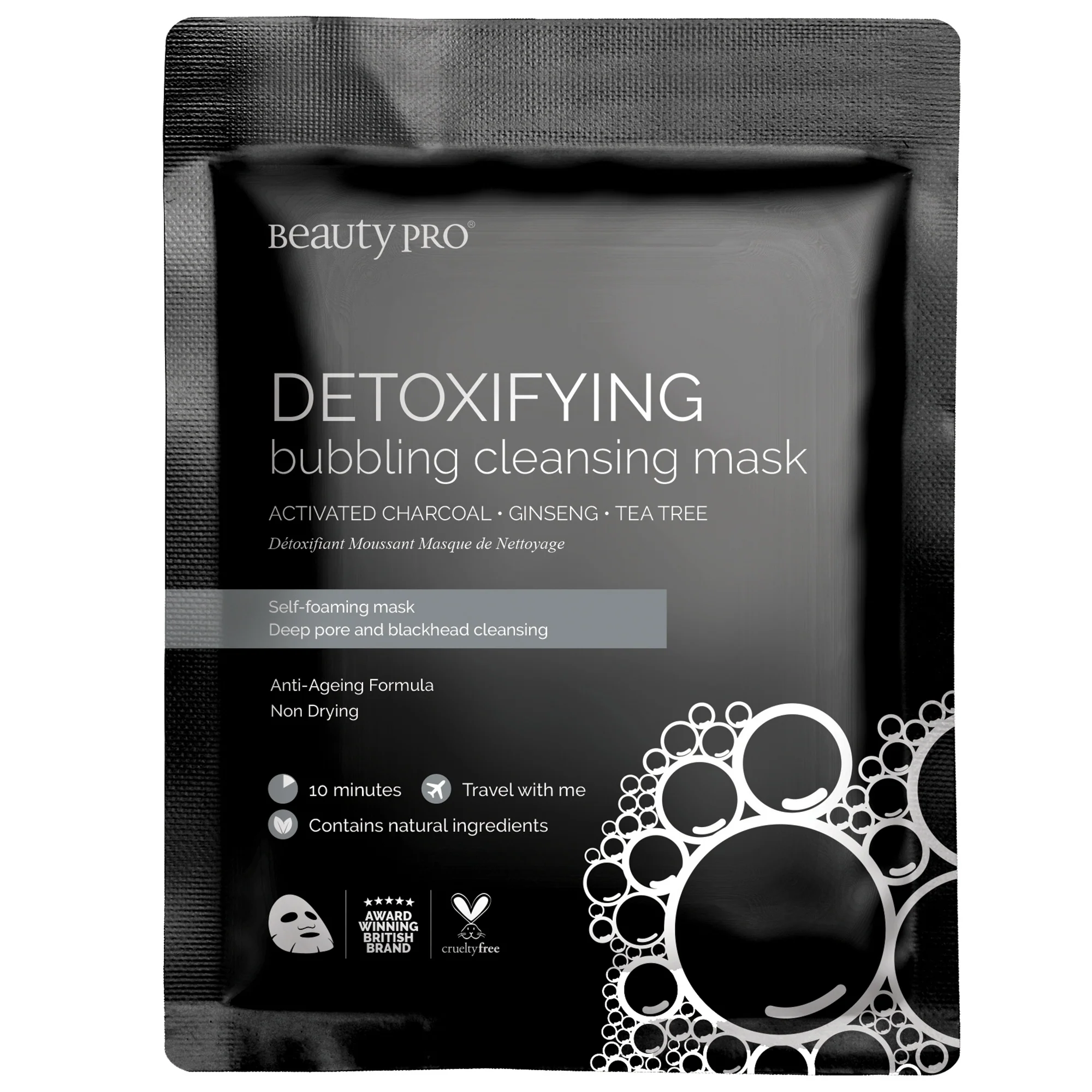 Beauty Pro Detoxifying Bubbling Cleansing Charcoal Sheet Mask