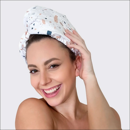 Kitsch Quick Dry Hair Towel - White Terrazzo