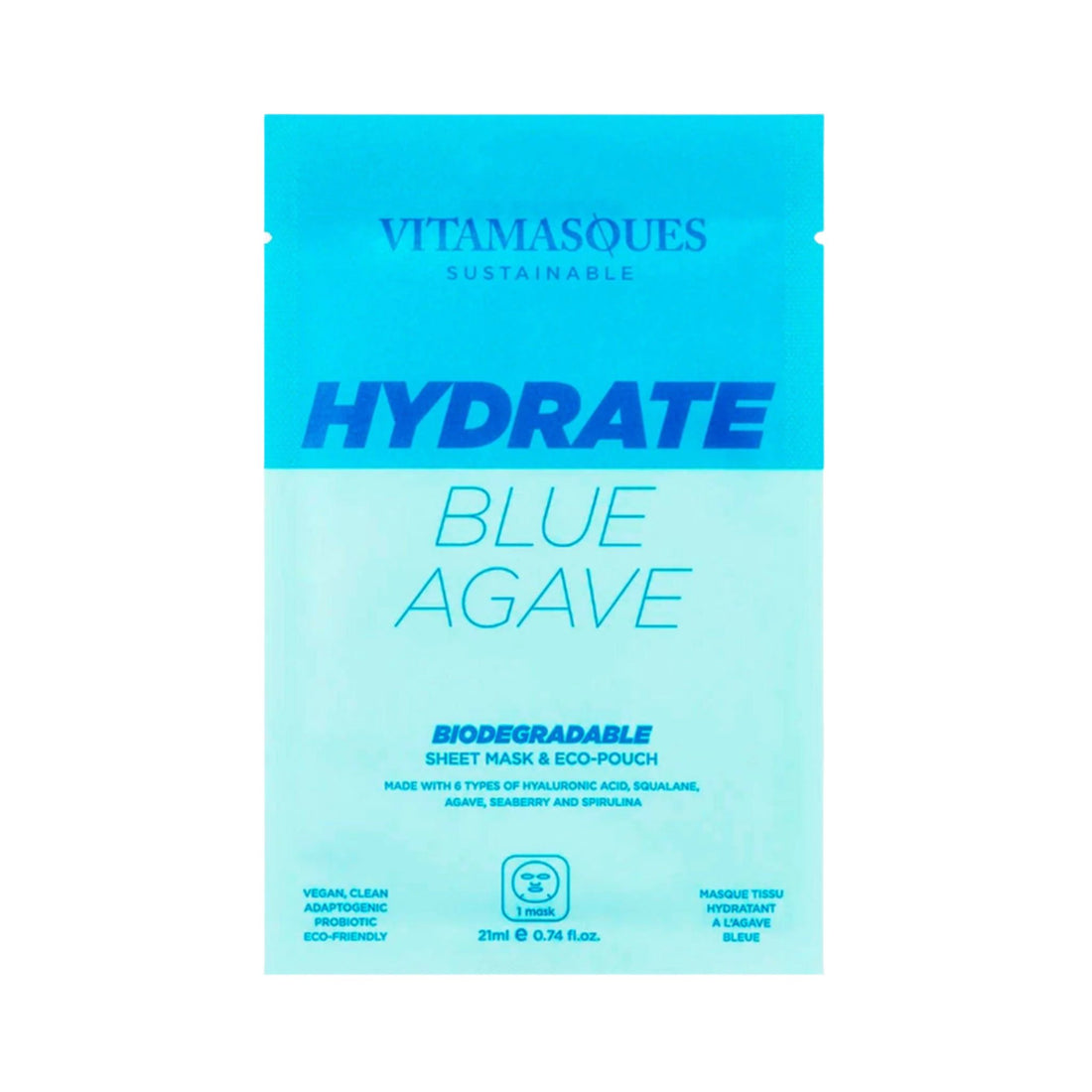 Vitamasques Hydrate Blue Agave Biodegradable Face Sheet Mask