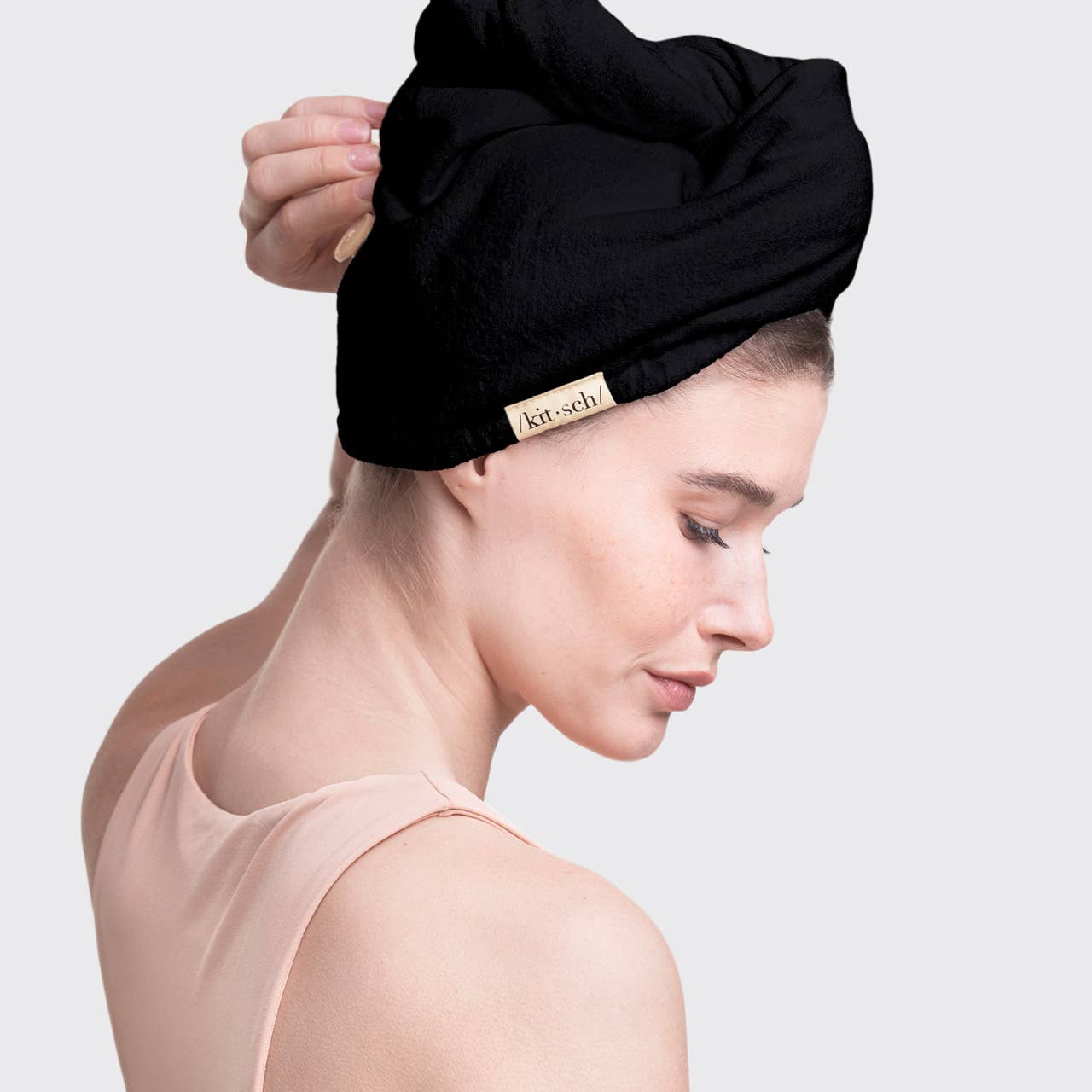 Kitsch Quick Dry Hair Towel Turban Eco Black Kiyo Beauty