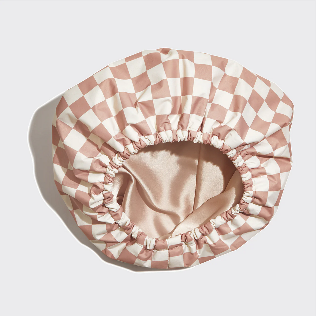 Kitsch Satin Lined Flexi Shower Cap - Terracotta Checker