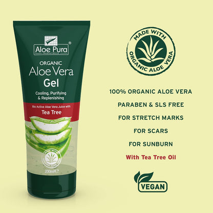 Aloe Pura Organic Aloe Vera Gel &amp; Tea Tree 200ml