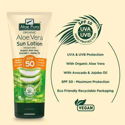 Aloe Pura Organic Aloe Vera Sun Lotion SPF 50 200ml