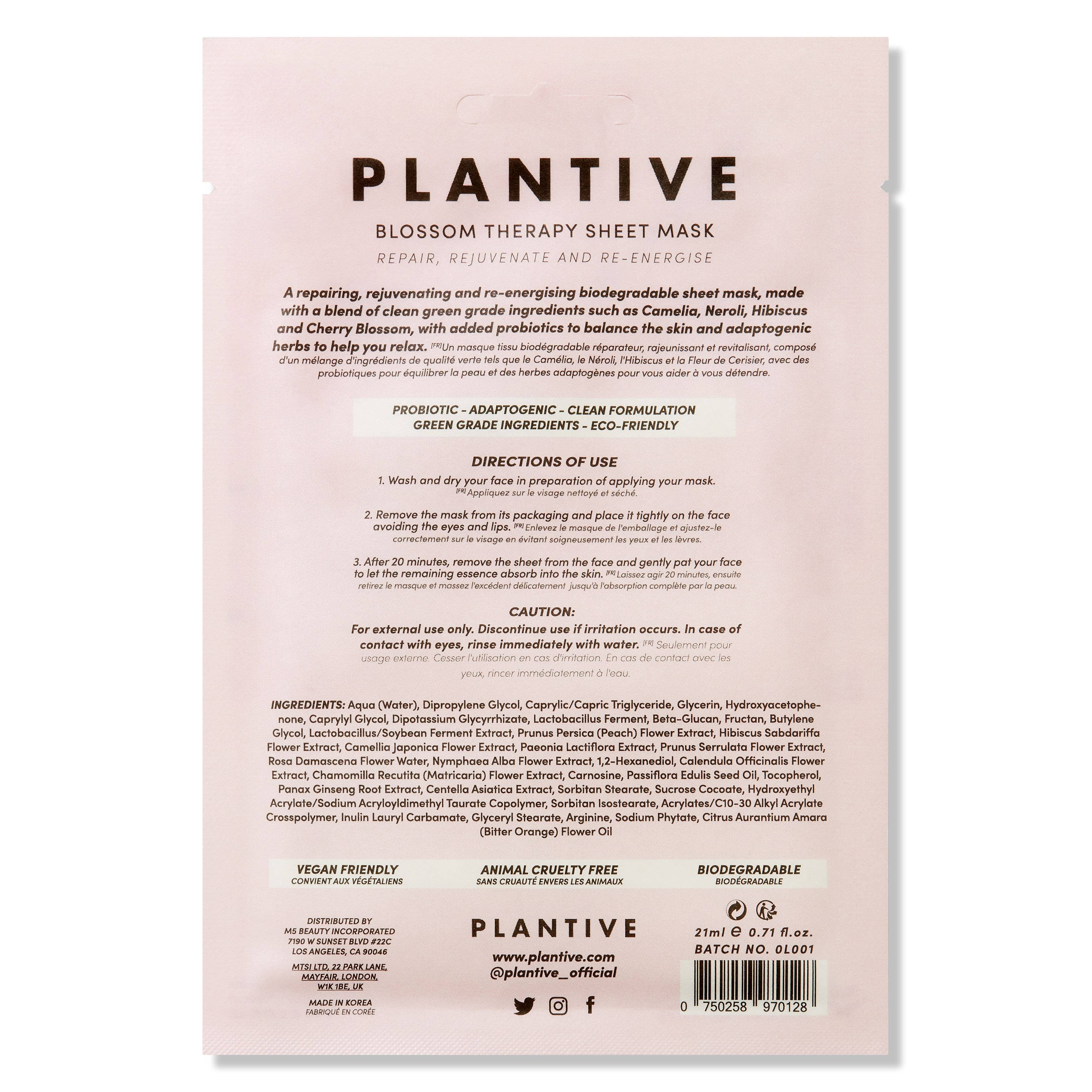 Vitamasques Plantive Blossom Therapy Biodegradable Face Sheet Mask