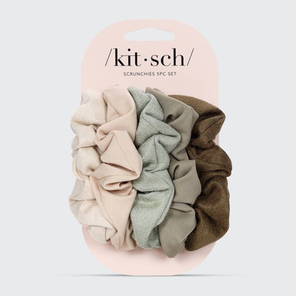 Kitsch Assorted Textured Scrunchies 5pc Set - Eucalyptus