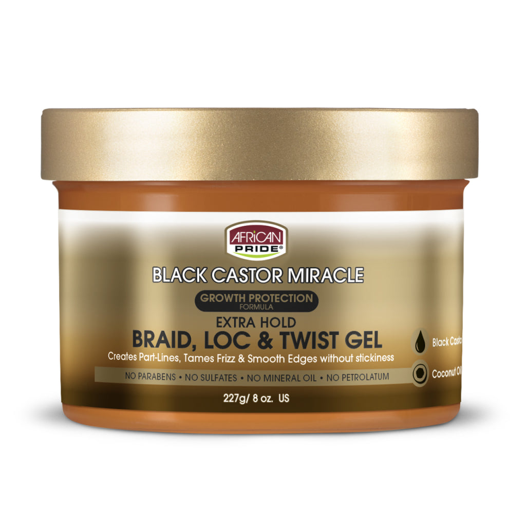 African Pride Black Castor Miracle Extra Hold Braid, Loc, &amp; Twist Gel 8oz