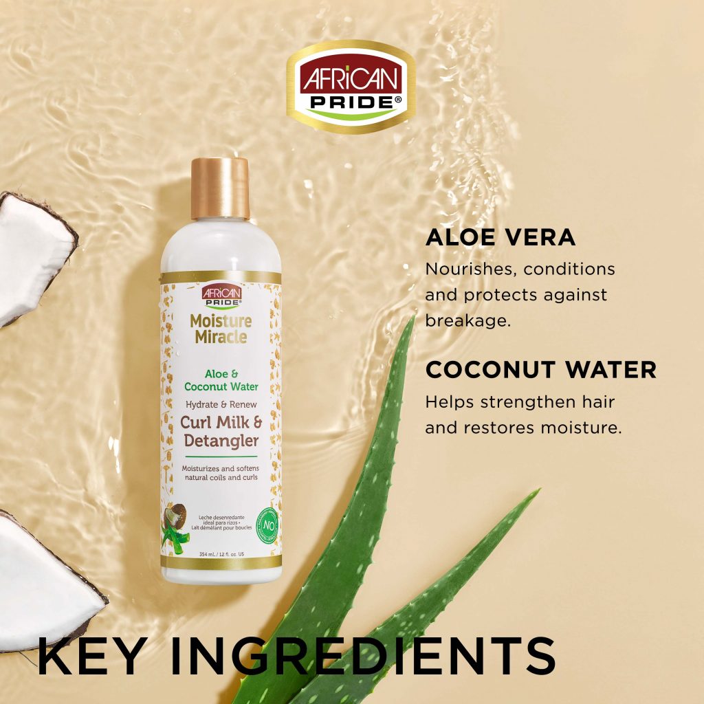 African Pride Moisture Miracle Aloe &amp; Coconut Water Curl Milk &amp; Detangler 12oz