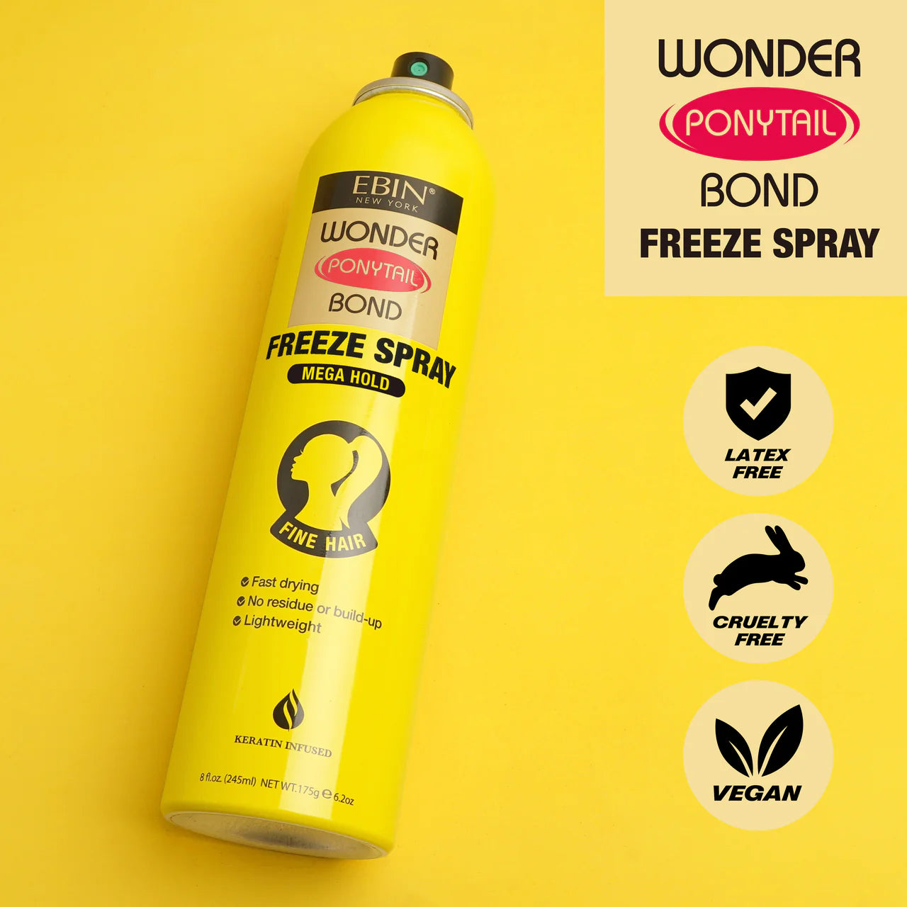 Ebin New York Wonder Ponytail Bond Freeze Spray Mega Hold 245ml - UK Shipping Only