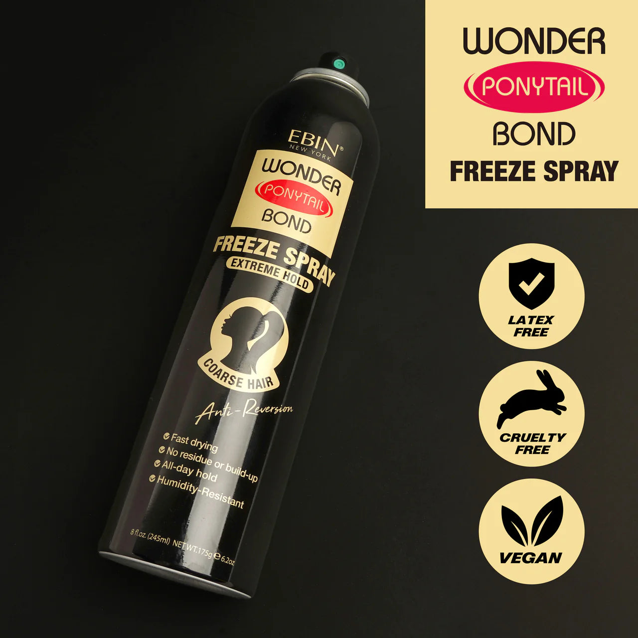 Ebin New York Wonder Ponytail Bond Freeze Spray Extreme Hold 245ml - UK Shipping Only