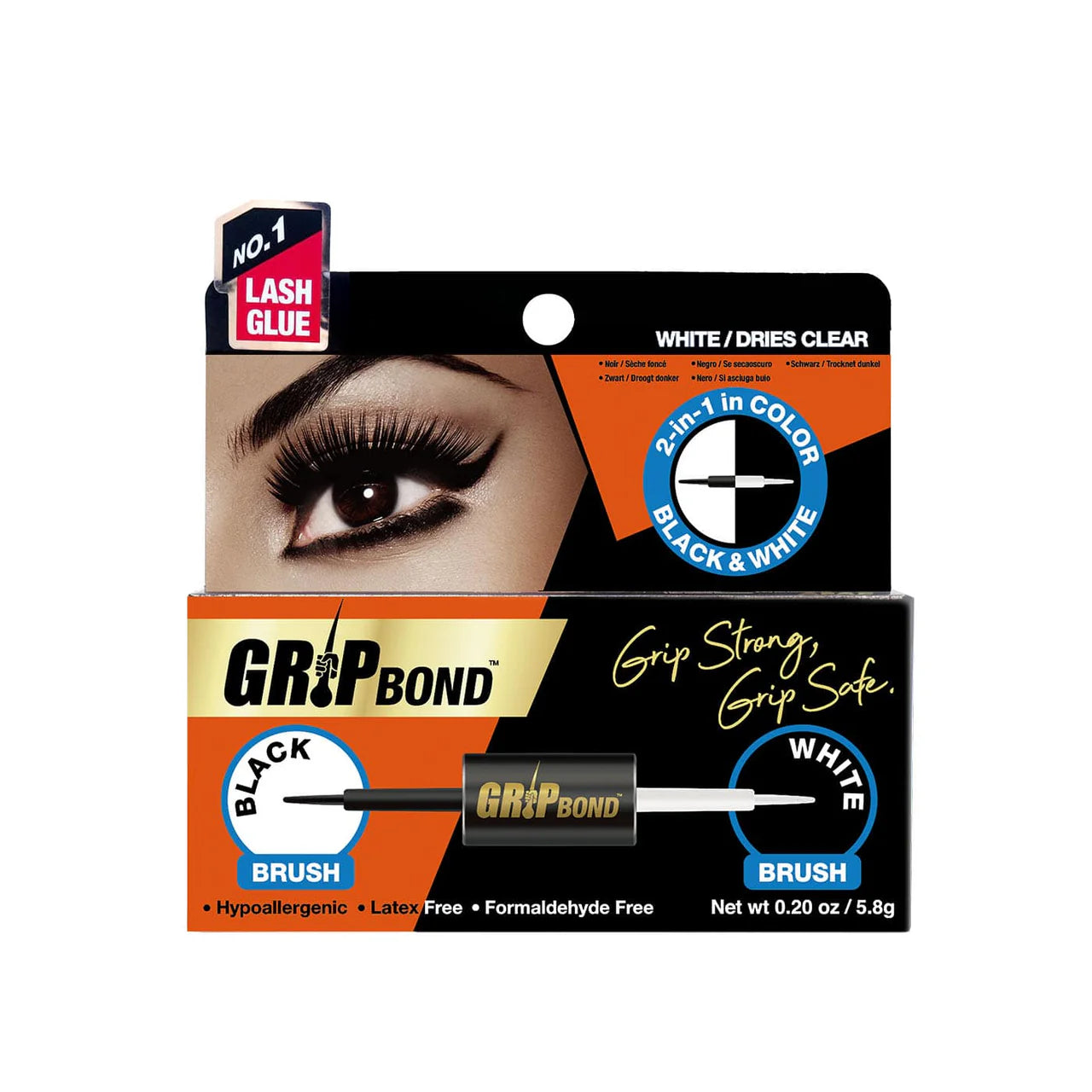 Ebin New York Grip Bond Latex-Free Lash Adhesive Black &amp; White Dual Brush