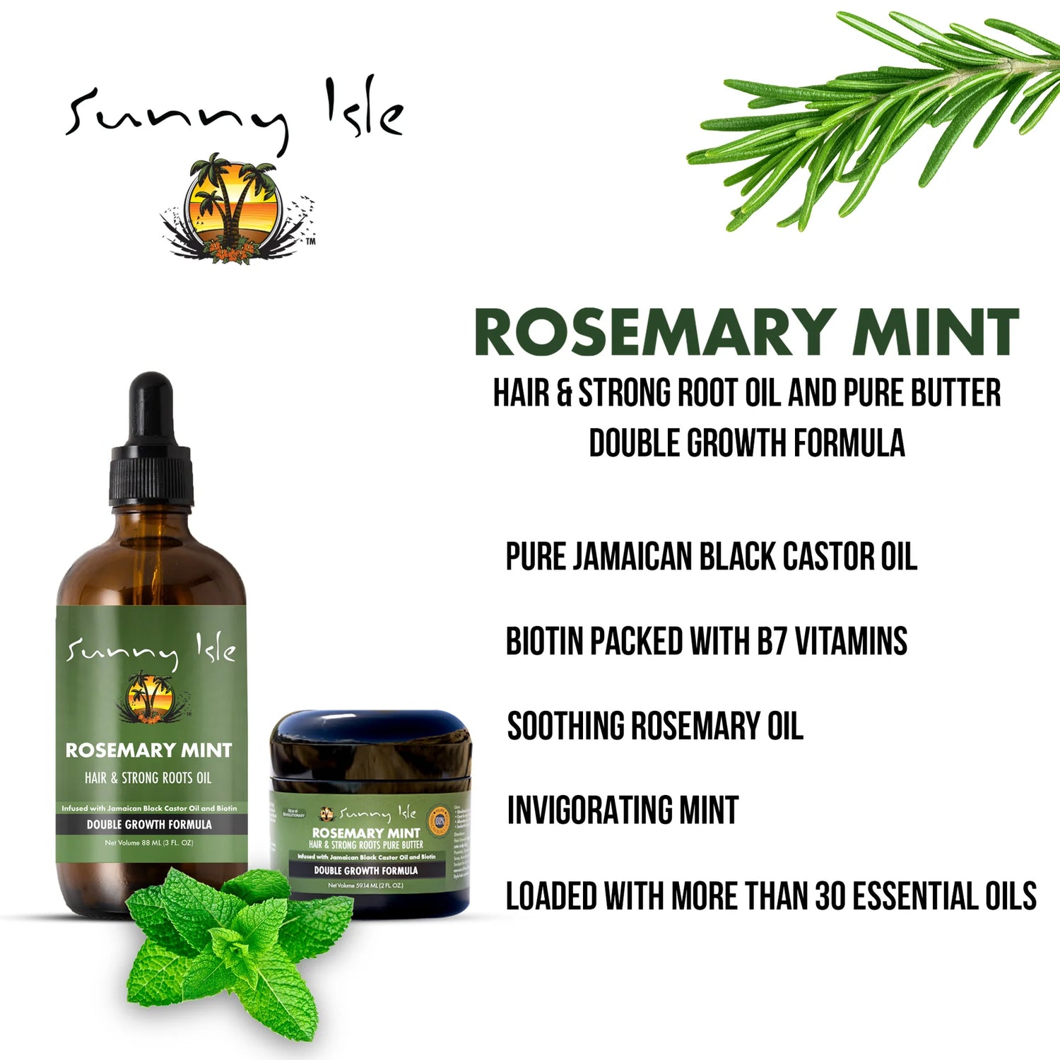 Sunny Isle Rosemary Mint Hair &amp; Strong Roots Pure Butter 2oz