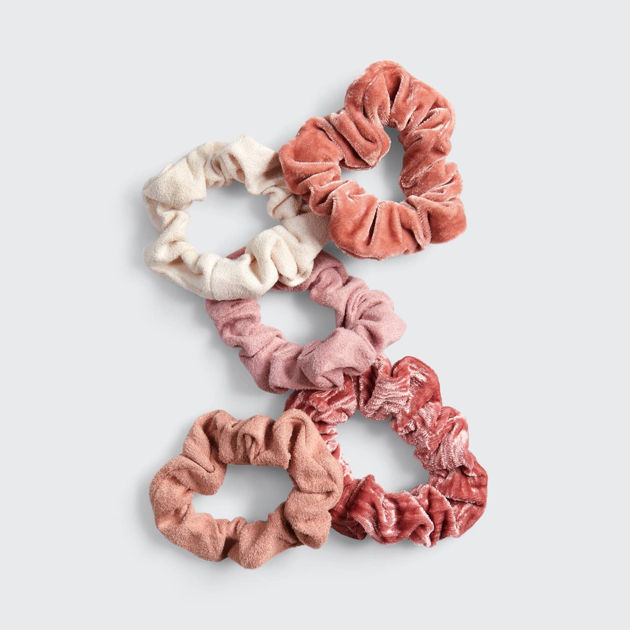 Kitsch Velvet Scrunchies - Blush and Mauve 5pc