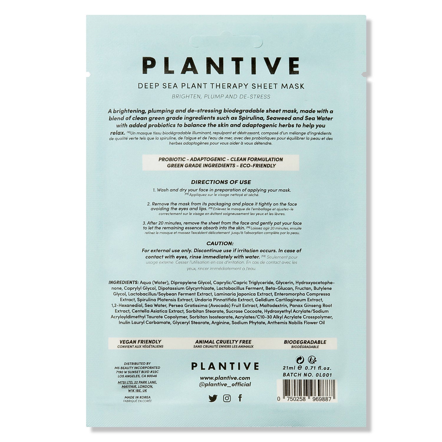 Vitamasques Plantive Deep Sea Plant Therapy Face Sheet Mask