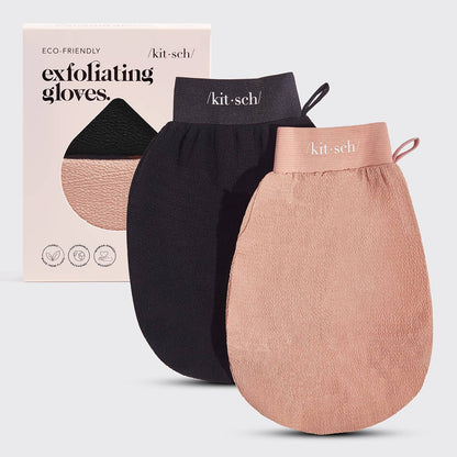 Kitsch Exfoliating Gloves 2pc Set - Black &amp; Terracotta