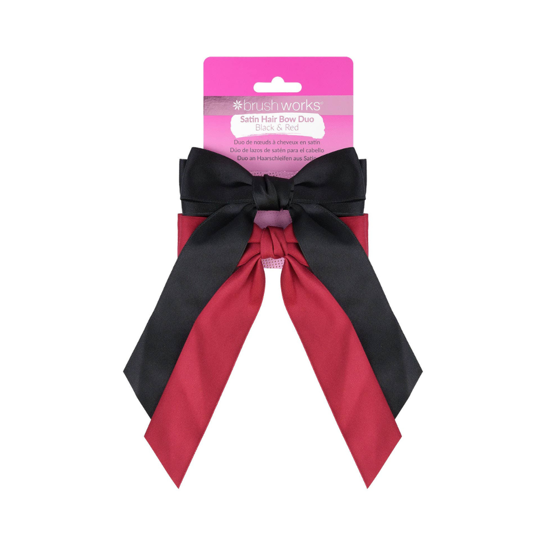 Brushworks Satin Hair Bow Duo – Red &amp; Black