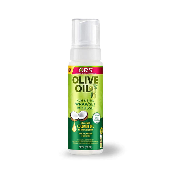 ORS Olive Oil Hold &amp; Shine Wrap/Set Mousse infused with Coconut Oil for Restorative Shine 7oz