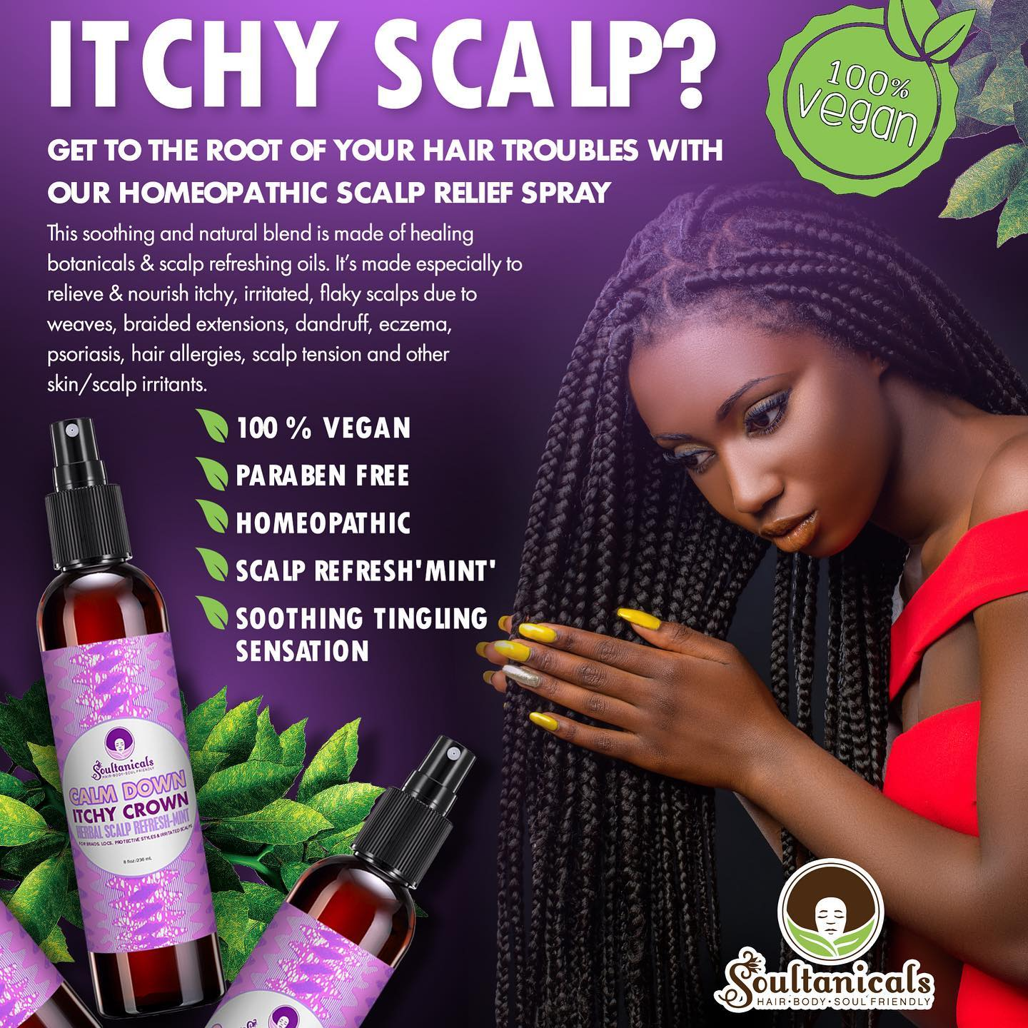 Soultanicals Calm Down Itchy Crown Herbal Scalp Refreshmint 8oz