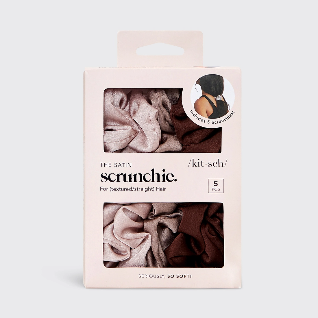 Kitsch Satin Sleep Scrunchies 5pc- Cameo