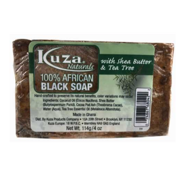 Kuza Naturals 100% African Black Soap with Shea Butter &amp; Tea Tree 4oz