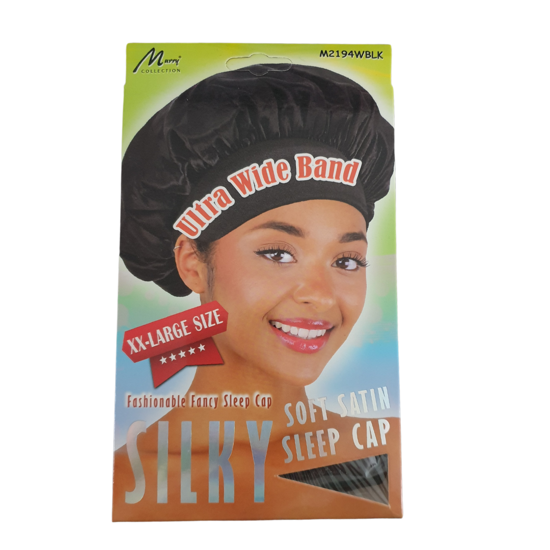 Murry Collection Ultra Wide Band Silky Soft Satin Sleep Cap (M2194WBLK)